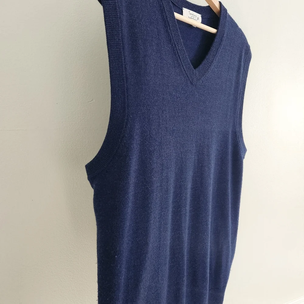 Turnbury Est. 1980 Extra Fine Merino Wool Sweater‎ Navy Vest Large